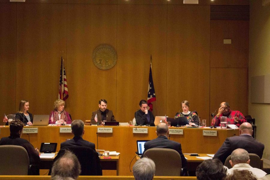 City Council members deliberate at a February 2018 meeting.