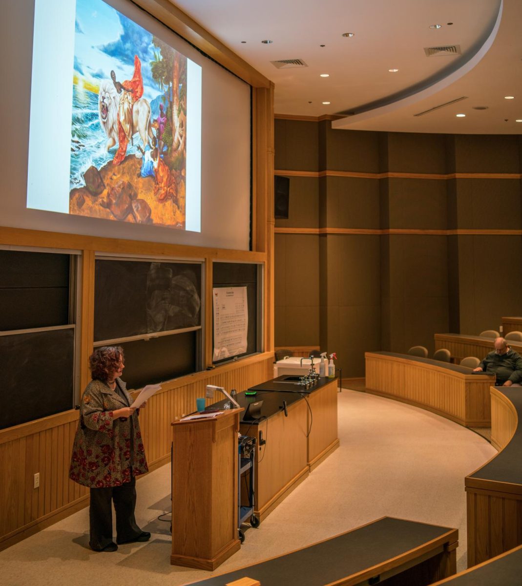 Helen Morales delivers a lecture on art and activism in Craig Hall.