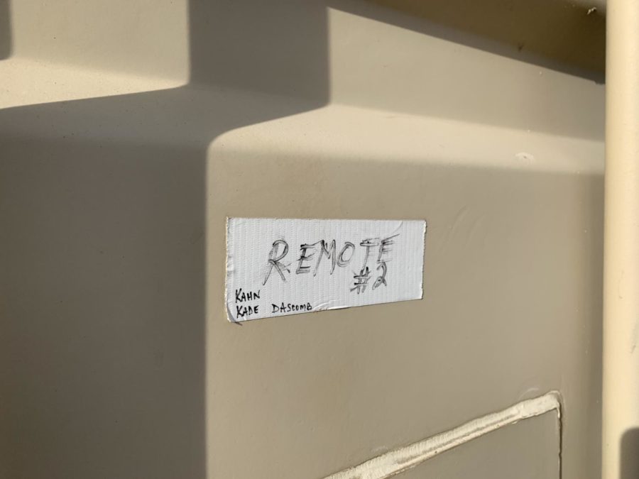 Some trailers are labeled with the location of where the items inside were left upon students departure last March.